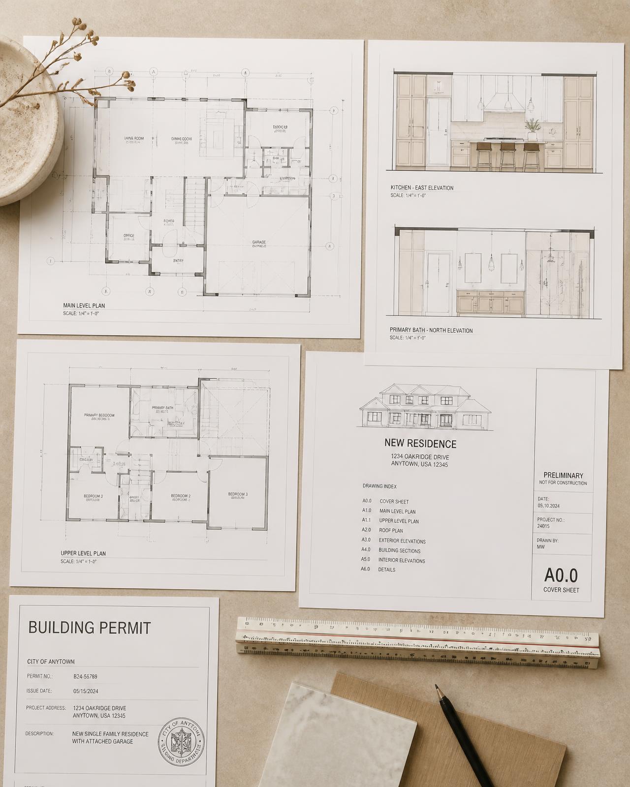 Interior architecture floor plans, elevations and permit documents